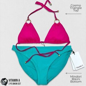 VITAMIN A SWIM BIKINI SET : MAGENTA COSMO TRIANGLE TOP + TURQUOISE MIDORI BOTTOM